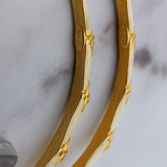 KJL Kenneth J Lane "Bamboo" Bracelets 2x White Enamel w Gold Leaf + Wash - Picture 12 of 15